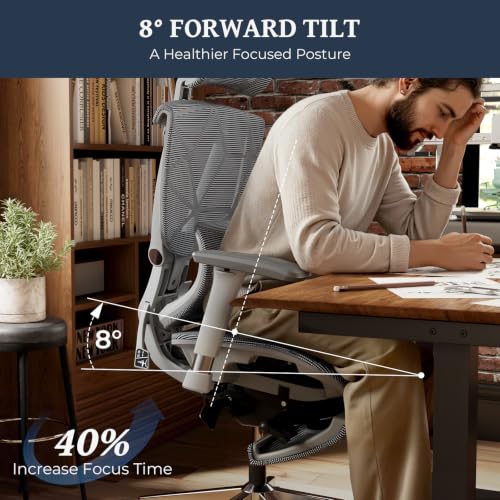 Lumbar Support Office Chair - 330lb Big & Tall Ergonomic Office Chair with Dynamic Lumbar - Forward Tilt Seat - Adjustable Headrest & Arms - Breathable Mesh Office Chair for Home Office