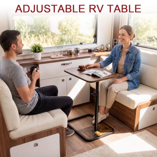 GOYLSER Large C-Shaped Tables Small Swivel End Table, Height Adjustable Side Tables Living Room, Rotating Snack Couch Wooden Tv Trays for Eating On Couch, Rustic Brown - color: Rustic Brown, style: Enlarged Standard