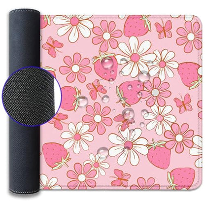 Strawberries and Flowers Extended Desk Pad Mouse Pad,Large Gaming Butterfly Floral Mouse Mat with Stitched Edges,Non-Slip Rubber Base Mousepad for Office PC Keyboard Laptop Home - color: Pink Butterfly Strawberry Flower