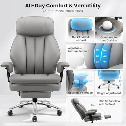 Ergonomic Office Chair with Lumbar Support, Big and Tall Comfy Desk Chair - color: Grey