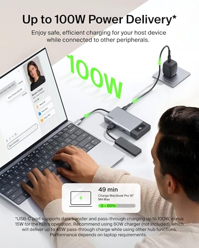 Belkin USB C Hub, 8-in-1 Multi-Port Hub 100W - Dual Display Support for Windows & Chromebook + Mirrored Support for macOS w/Monitor Privacy, Ethernet, Resolutions up to 4K@60Hz - Travel Essentials - style: 8-in-1 Hub