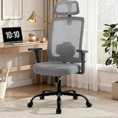 Office Chair with Mesh High Back, Ergonomic Office Desk Chair with Adjustable Lumbar Support, Rolling Work Chairs with Wheels and Headrest, Grey - color: Grey