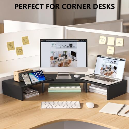 WALI Extra Long Wooden Dual Monitor Stand Riser with 2 Slots, up to 22lbs - color: Black, size: 31 in