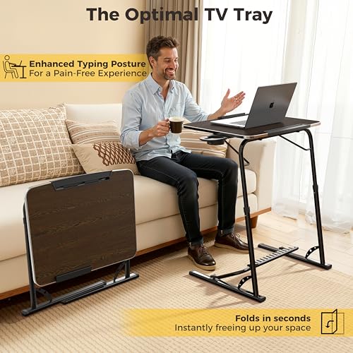 FoldWise Upgraded Folding TV Tray Table, Sturdy Couch & Dinner Laptop Table - color: (Black) - Dark Wood Mahogany
