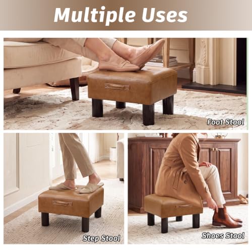Joveco Small Ottoman Foot Stool,15" Square Upholstered Foot Rest with Legs - color: Caramel Brown