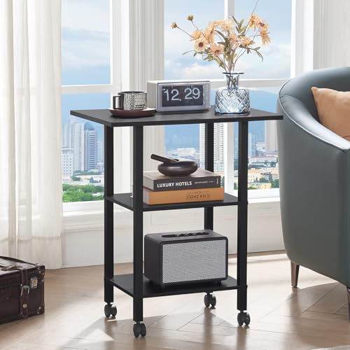 YUFAM 3 Tier Home Printer Stand with Storage, Black - color: Black, size: 15.75"D×23.65"W×25.7"H