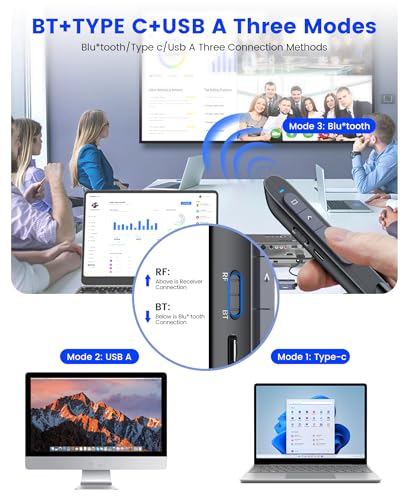 Presentation Clicker Rechargeable Compatible with Bluetooth and RF 2.4GHz Red Light, Wireless Presenter Remote Control for Powerpoint Presentations Slide Clicker for Mac Computer - color: Red-BT & RF Model