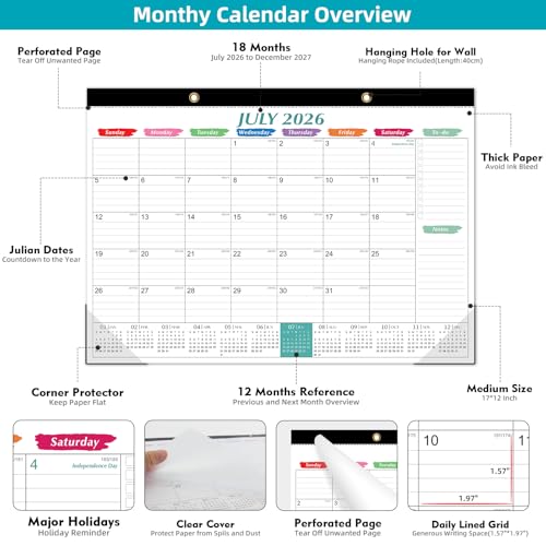 Tcamp Desk Calendar 2026-2027, Large Desktop/Wall Monthly Calendar - color: Colorful, size: 17"x12"(Jul 2026-Dec 2027)