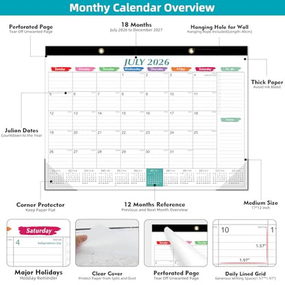 Tcamp Desk Calendar 2026-2027, Large Desktop/Wall Monthly Calendar - color: Colorful, size: 17"x12"(Jul 2026-Dec 2027)