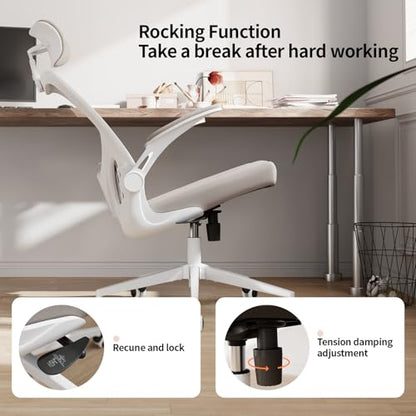 Office Chair Ergonomic Desk Chair with Lumbar Support&Headrest&Flip-up Arms Height Adjustable Rocking Swivel High Computer Chair Multi-Angle from 90° to 125° with 350LBS Capacity(White+Khaki-2) - color: White+khaki-2