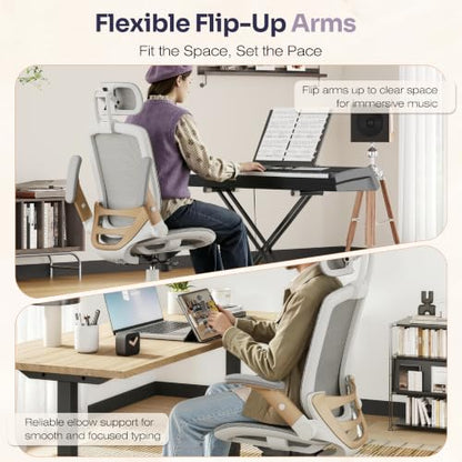GABRYLLY Ergonomic Office Chair, High Back Home Desk Chair with 2D Flip-Up Arms, 3D Headrest, 90-120° Tilt and Wide Cushion, Big and Tall Mesh Chairs for Man Woman, White Computer Task Chair - color: White Frame White Mesh