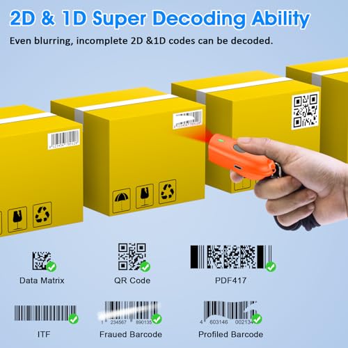 Symcode Bluetooth 2D Barcode Scanner Mini QR Portable Barcode Scanner 3-in-1 Bluetooth & 2.4G Wireless & USB Wired Barcode Scanner with Android,iOS,Computers,Windows, 2D QR Orange - color: 2D QR Orange
