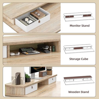 TIQLAB Standing Desk with Two Drawers, Stand Up Standing Desk Adjustable Height, Electric Sit Stand Table with Storage Shelf and Splice Board, 55 * 24 inch, Maple - color: Maple, size: 55*24 inch without keyboard tray