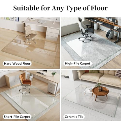 Glass Chair Mat 51" x 63" Tempered Glass Office Chair Mat - color: Transparent, size: 63" x 51"