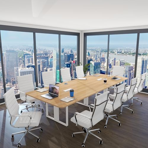 Home Office Chair Ribbed, Modern Leather Conference Room Chairs, Ergonomic Office Desk Chair, High Back Executive Computer Chair, Adjustable Swivel Chair with Arms (White) - color: Pure White