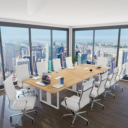 Home Office Chair Ribbed, Modern Leather Conference Room Chairs, Ergonomic Office Desk Chair, High Back Executive Computer Chair, Adjustable Swivel Chair with Arms (White) - color: Pure White