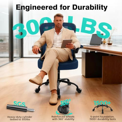 AreShark Office Chair - Ergonomic Breathable Mesh Desk Chair with Adjustable Lumbar Support and Flip-up Armrests - Executive High Back Rolling Swivel Comfortable Computer Gaming Chair for Home Office - color: Navy