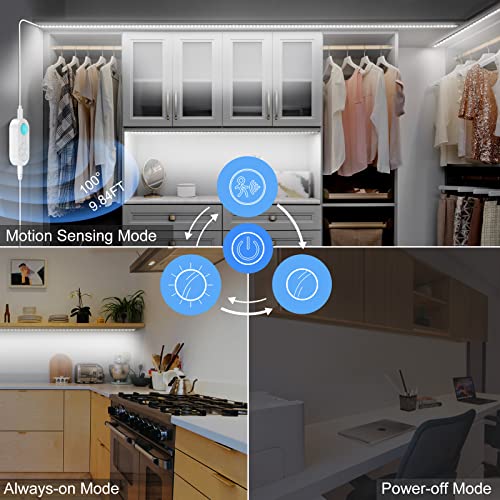 Motion Sensor Under Cabinet Lights Plug-in LED Strip Lights Indoor Cold White 6000K Super Bright 2000lm with 12V Adapter, Dimmer and Timer for Kitchen Cabinet, Shelf, Wardrobe, Stairway… - size: 16.4FT 1 PACK