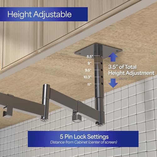 VIVO Under Cabinet Articulating 13 to 27 inch Single Monitor and Small TV Mount, Height Adjustable Long Extension Arm, Max VESA 100x100, Black, MOUNT-VC01A