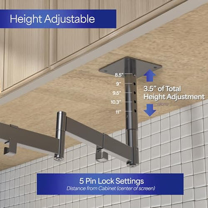 VIVO Under Cabinet Articulating 13 to 27 inch Single Monitor and Small TV Mount, Height Adjustable Long Extension Arm, Max VESA 100x100, Black, MOUNT-VC01A