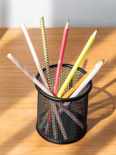 HSYMQ Black Pen Holder Cup for Desk, Pencil Cup Holder, Black Wire Mesh Pen Cup for Desk Office Pen Organizer