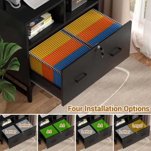 Homieasy File Cabinet with Charging Station, Vertical Filing Cabinet, Black - color: Black
