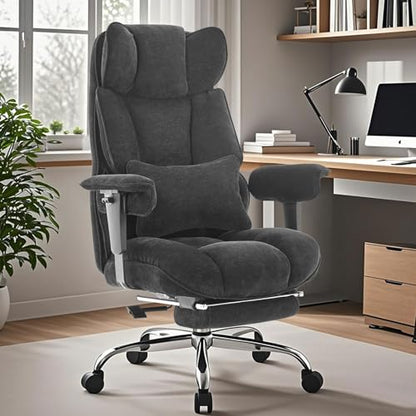 Efomao Executive Office Chair 400lbs, Black Fabric Big and Tall Desk Chair | Breathable fabric, pocket spring & foam seat, retractable footrest, 135° recline for computer gaming setup - color: 3084-black