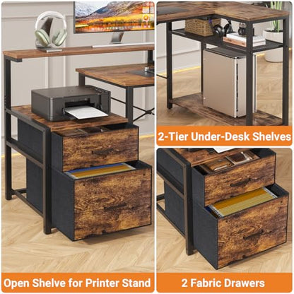 Aheaplus L Shaped Desk with File Drawer, Reversible L Shaped Gaming Desk - color: Rustic Brown1