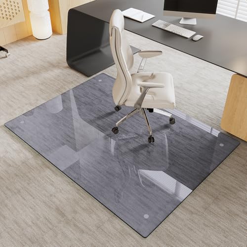 Tempered Glass Gray Chair Mat for Carpet & Hard Floor, 44"x58" Office Chair Mat - Heavy Duty & Scratch Resistant, Non-Slip Pads, Rounded Corners & Polished Edges - color: Grey, size: 44"x58"
