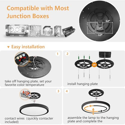 4PK 15.8 Inch Led Ceiling Light Flush Mount, 32W, 3480LM, 3000K/4000K/6000K CCT Selectable Super Slim Ceiling Light, Close to Ceiling Round Flat Panel Fixture for Hallway, Bedroom,Kitchen, Black - color: Black