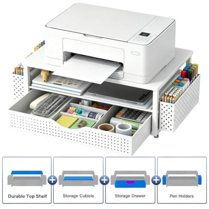 Spacrea Desk Organizers and Accessories, Printer Stand with Storage, White - color: White