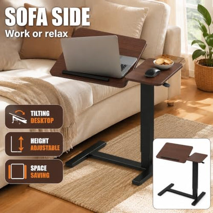 32" Height Adjustable Sit Stand Desk Converter, Dual Monitor Laptop Riser, Black (Bedside Desk/Plastic Holder (Walnut)) - color: Bedside Desk / Plastic Holder (Walnut)