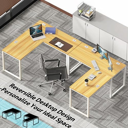 SHW 55 x 60 Commercial-Grade L-Shape Corner Office Computer Desk, Oak - color: Oak