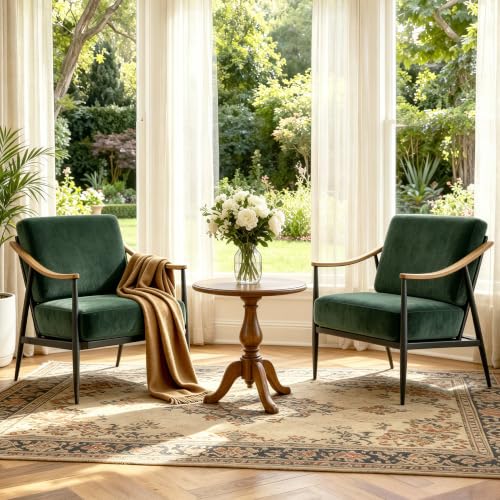 RNKSFX Modern Accent Chairs Set of 2 for Living Room Bedroom Mid Century Arm Chairs Upholstered Office Accent Chairs Comfy Waiting Room Chairs with Metal Frame, Green - color: Green