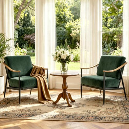 RNKSFX Modern Accent Chairs Set of 2 for Living Room Bedroom Mid Century Arm Chairs Upholstered Office Accent Chairs Comfy Waiting Room Chairs with Metal Frame, Green - color: Green