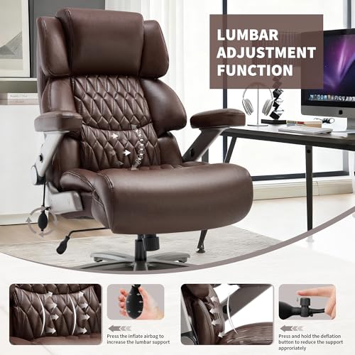 700lbs Big and Tall Office Chair, Large Heavy Duty Computer Desk Chair - color: Brown