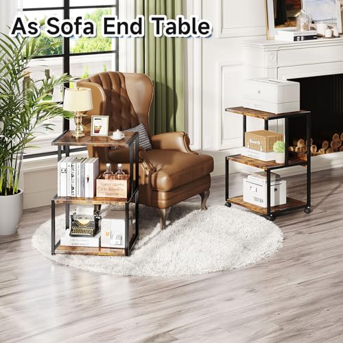 Mexin Printer Stand-Small 3 Tier Printer Table with Wheels, Industrial Rolling Printer Cart with Storage Shelf for Scanner Fax Home Office Use,17.5 x 11.8 Inches, Rustic Brown