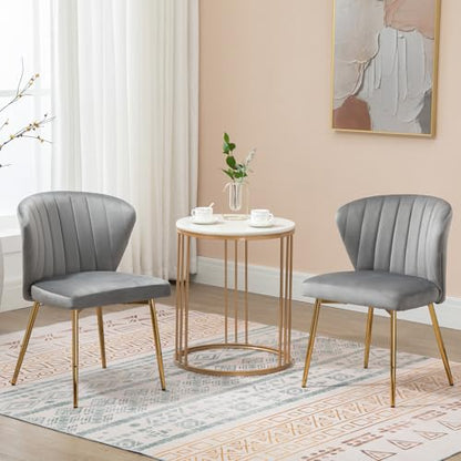 Velvet Dining Chairs Set of 2, Modern Upholstered Vanity Chairs with Golden Metal Legs for Dining Room Kitchen Vanity Patio (Grey) - color: Grey