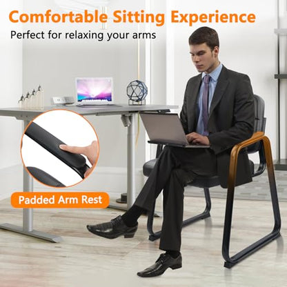 CLATINA Waiting Room Guest Chair, Leather Stationary Office Reception Chairs No Wheel, Comfy Padded Arms and Seld Base, for Conference Room Lobby Home Computer Desk Bedroom Elderly, Black 8 Pack - color: Inky, size: 8 Pack