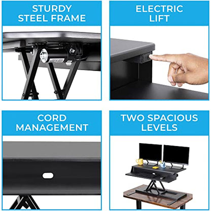 Stand Steady Flexpro Power, 36" Ergonomic Adjustable Height Electric Standing Desk Converter, EZ Lift Sit to Stand Laptop Desk Riser for Laptop & Computer Monitors (Black, 36in x 23.5in x 5.5-19.5in) - size: 36 Inch
