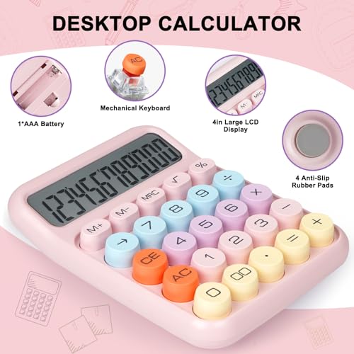 Mechanical Switch Calculator with Big Buttons, Calculators Desktop, 12 Digits, Large LCD Display, Desk Calculator, Cute Pink Calculators for Teachers Students Basic Office (Pink) | 12 Digits, Large LCD Display, Desk Calculator, Cute Pink Calculators for T