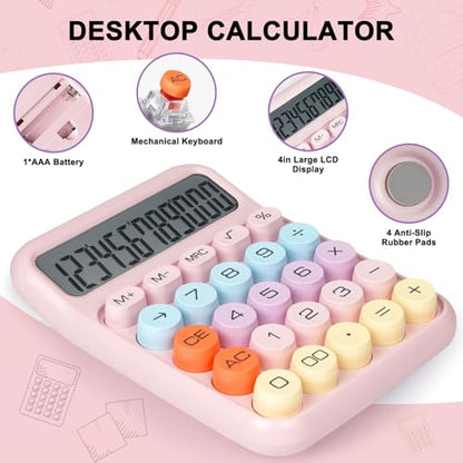 Mechanical Switch Calculator with Big Buttons, Calculators Desktop, 12 Digits, Large LCD Display, Desk Calculator, Cute Pink Calculators for Teachers Students Basic Office (Pink) | 12 Digits, Large LCD Display, Desk Calculator, Cute Pink Calculators for T