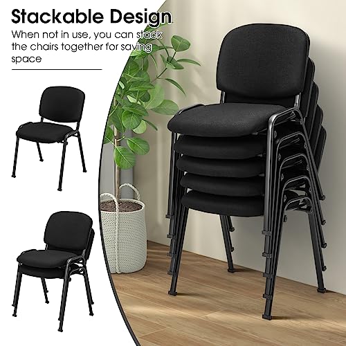 COSTWAY Waiting Room Chairs Set of 2, Stackable Conference Chairs with Upholstered Seat & Back, Ergonomic Office Guest Reception Chairs for Meeting Room, Reception Room, Office, Church, Black
