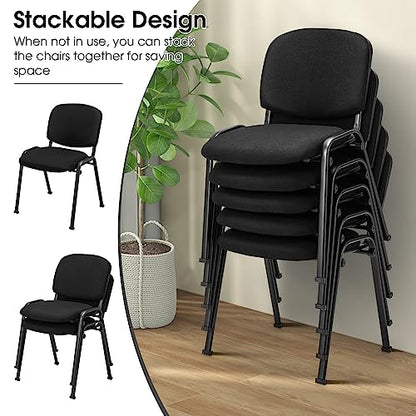 COSTWAY Waiting Room Chairs Set of 2, Stackable Conference Chairs with Upholstered Seat & Back, Ergonomic Office Guest Reception Chairs for Meeting Room, Reception Room, Office, Church, Black