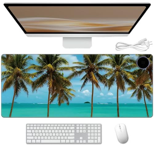Heated Desk Pad 31.5" x 13" 3 Large Heated Mouse Pad with Heat Levels (40°C/45°C/50°C) & 3H Auto Shut-Off Desk Mat Fast Heating PU Leather Warmer Mousepad for Home Office - Beach Tree - color: Beach Tree, size: 31.5 x 13 inch