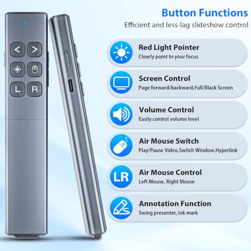 Presentation Clicker with Air Mouse, RF 2.4GHz PowerPoint Clicker for PPT