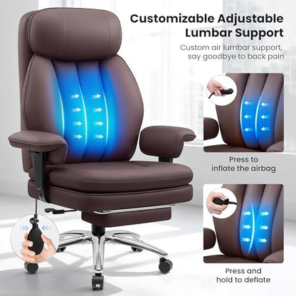 Big and Tall Office Chair with Lumbar Support Ergonomic Computer Desk Chair - color: Coffee