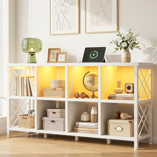 DurayLoly 8 Cube Storage Organizer, Horizontal Bookshelf with LED, White - color: White, size: 8 cube