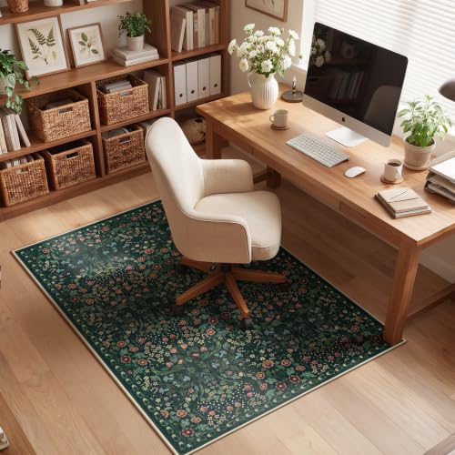 Anidaroel Floral Office Chair Mat for Hardwood Floor, 36"x48" Desk Chair Mat for Hard Floors, Under Desk Rug for Rolling Chair, Anti-Slip Computer Chair Mat, Low Pile Carpet Protector Mat - color: Navy Blue, size: 36"x48"