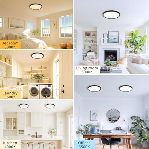 4 Pack 8.6 Inch LED Flush Mount Ceiling Light, ETL,18W, 1822LM, 3000K/3500K/4000K/5000K/6500K CCT Selectable, 0.66in Ultra Thin Round Flat Panel Ceiling Light Fixture for Bedroom, Kitchen(Black) - color: Black, size: 8.6"-4pack